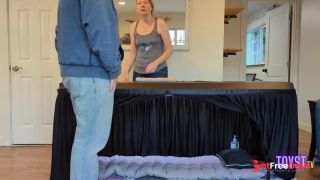 Redhead Sisters Give Lucky Guy Massage and Milking Table Handjob-0