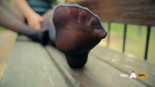 Pantyhose Footjob in the Public Park - Footjob-3