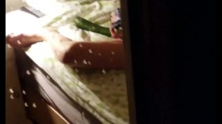 Horny girl masturbating with hitachi on the bed. window voyeur-5