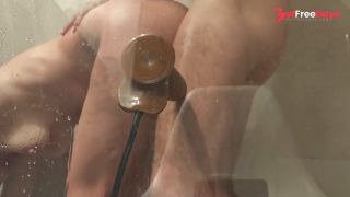 A huge inflated cock stretches my pussy in the shower.-7