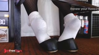 [GetFreeDays.com] Shoeplay Ballet Flats Ruffled Socks Layered Black Nylon and Fishnet Pantyhose Porn Leak May 2023-8