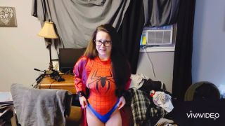 Spider-Woman gets CAUGHT in cum facial Webcam!-0