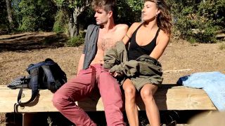 Couple almost caught fucking on a bench in a public park-2
