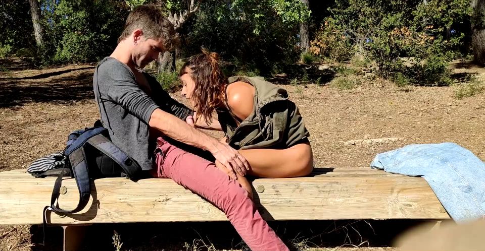 Couple almost caught fucking on a bench in a public park