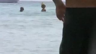 Big natural boobs got spied on a beach Voyeur!-6