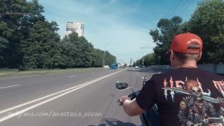 Naked Girl On A Motorcycle. Topless In The City 1080p-8