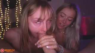 6220 Blonde Sluts Double Suck Thick Cock In Neon Glow Threesome-4