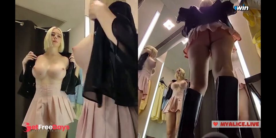 [GetFreeDays.com] Upskirt view on Blonde with big boobs tries on transparent clothes. Video from public locker room Sex Stream April 2023