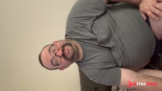 Chubby guy masturbating watching porn and then talks to camera after cumming-9