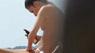 Young topless girl eating and drinking-6