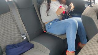 Miss Squirting Busy worker in red heels masturbates her pussy and ass in a car taxi⧸uber-2