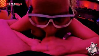 Sexy Big Tit MILF in LED glasses wants to suck a dick and swallow some cum. So she does-5