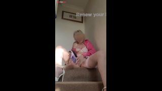 Stepmom Pussy Playing in the Stairs - watching a dirty movie for inspiration-1