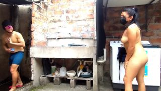 latinoscogiendo - Horny neighbor enters my humble bathroom - fucking my neighbor, squirts, cums-1