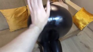 Amateur Couple Red Lips and Leather  Rough fuck and sloppy blowjob ends with cum on my wifes leggings - POV-1