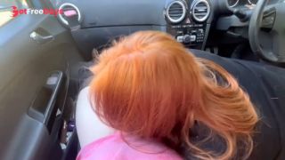 Redhead Stops The Car and Sucks Dick On Busy Road With People Walking Past-7