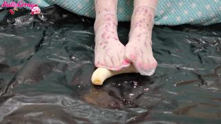 Girl Dripping Wax On Her Feet and Trample Banana  Foot Fetish! FEET PORN - [lovely-milf.com] video-4