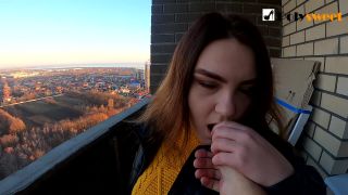 [Amateur] Blowjob on the balcony of the 20th floor. Nice view and a lot of sperm)-0