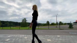 MylatexbabyKseniya Blonde Walking in Leather Leggings-1