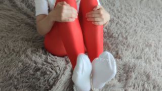 PAULA SOCKGIRL - Paula Mooney - Footjob in Red Pantyhose and White Ankle Socks - Sockjob-1