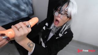 Anime girl drools through open gag cums and gets liter of cum on face in glasses  Anime Soul Eater-9