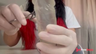 I play with the dildo in tight, white medical gloves-2