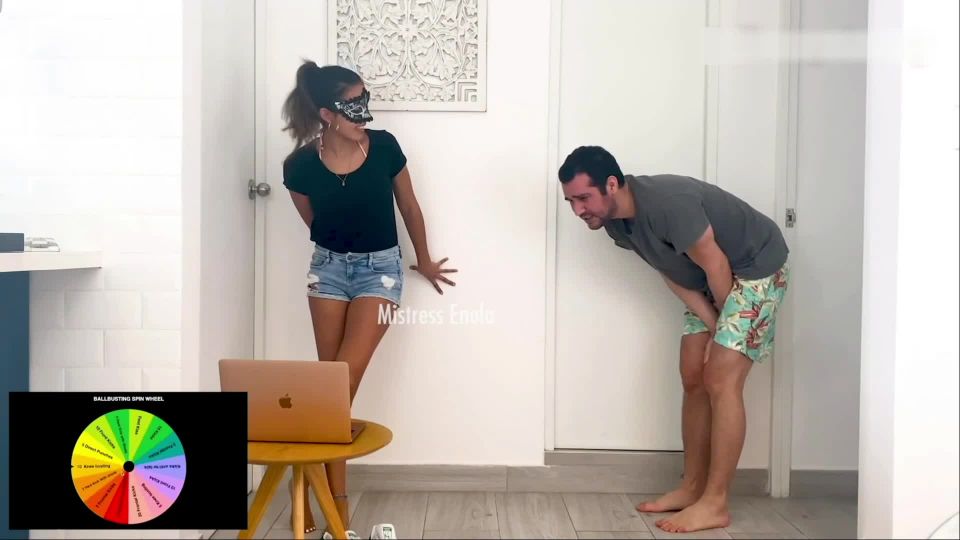 ENOLA - BALLBUSTING SPIN WHEEL - Ball kicking and knee busting- barefoot, with.