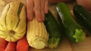 Cucumber and carrots, corn and pumpkin – teen girl masturbate wildly fisting -4