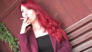 Beautiful Red Head Smokes Marlboro Reds At The Bus Stop Wearing Fishnets - Smoking-1