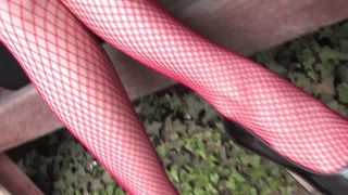 Beautiful Red Head Smokes Marlboro Reds At The Bus Stop Wearing Fishnets - Smoking-6