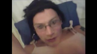 Cute fit British transvestite Glen masturbates and self facial-9