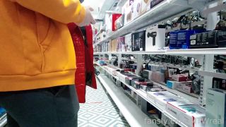 Exhibitionist wifeExhibitionist Wife red jacket  transparent dress in public store-5