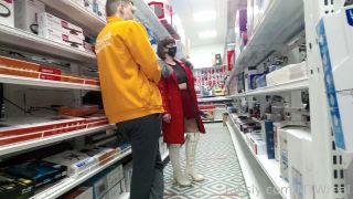 Exhibitionist wifeExhibitionist Wife red jacket  transparent dress in public store-7