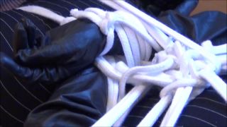  Hogtied in overknee boots fishnets and black leather opera gloves  -5