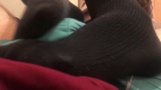 Gf gives lly foot job in socks and pantyhose! - (Feet porn)-3