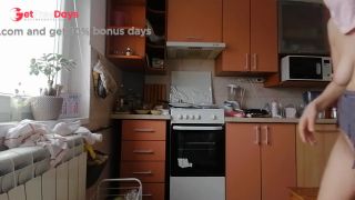 Hot mom prepares food naked in the kitchen. Amateur wife hairy pussy, big tits, big ass.-2