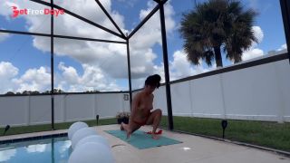 Sexy neighbor yoga instructor stretching by pool-3