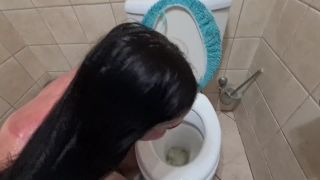 Dom & Whores Toilet Slave Loves Drinking And Being Pissed On, Toilet Licking - 1080p-8