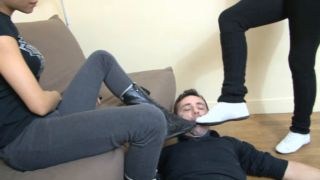 Femdom porn  Femdom  FootFetishAttitude: Mistress Rebella and Mistress Vecka - Double dirty sneakers cleaning-9