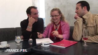 Catalina - French blonde has threesome at coffee shop  | big tits | french girls porn -1