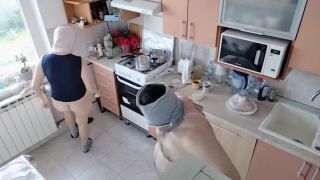 Hermina - Amateur couple having fun in the kitchen. Amateur wife with hairy pussy, big tits, big nipples, big-4