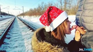 Jane Brown - Winter Outdoor Amateur Blowjob on the Railway Jane Brown-1