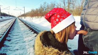 Jane Brown - Winter Outdoor Amateur Blowjob on the Railway Jane Brown-4