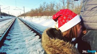 Jane Brown - Winter Outdoor Amateur Blowjob on the Railway Jane Brown-6