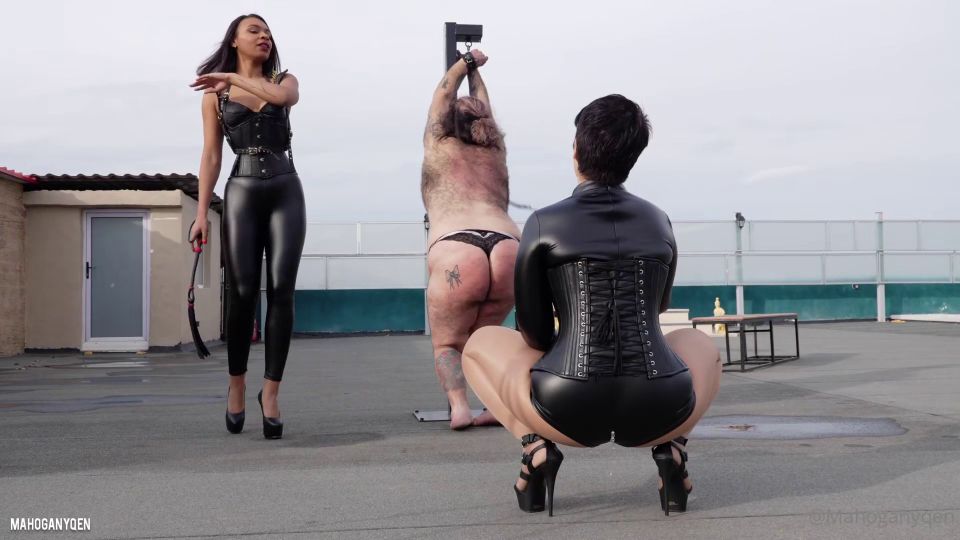 xxx video 49 Mahoganyqen: Double Hard Whipping In Leather, bdsm bound on femdom porn 