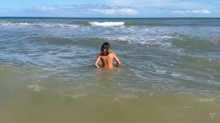 Mature 126 D tanned asian milf gets creampie on the beach washes cum off-9