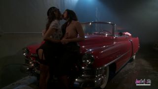 Sexy Stockings Wearing Brunette Lesbians Dildo Fuck In A Drop Top Car-1