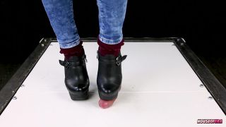 Ballbusting cock trampling and CBT in high heel boots Shoejob Sockjob POV-0