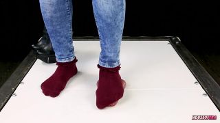 Ballbusting cock trampling and CBT in high heel boots Shoejob Sockjob POV-7