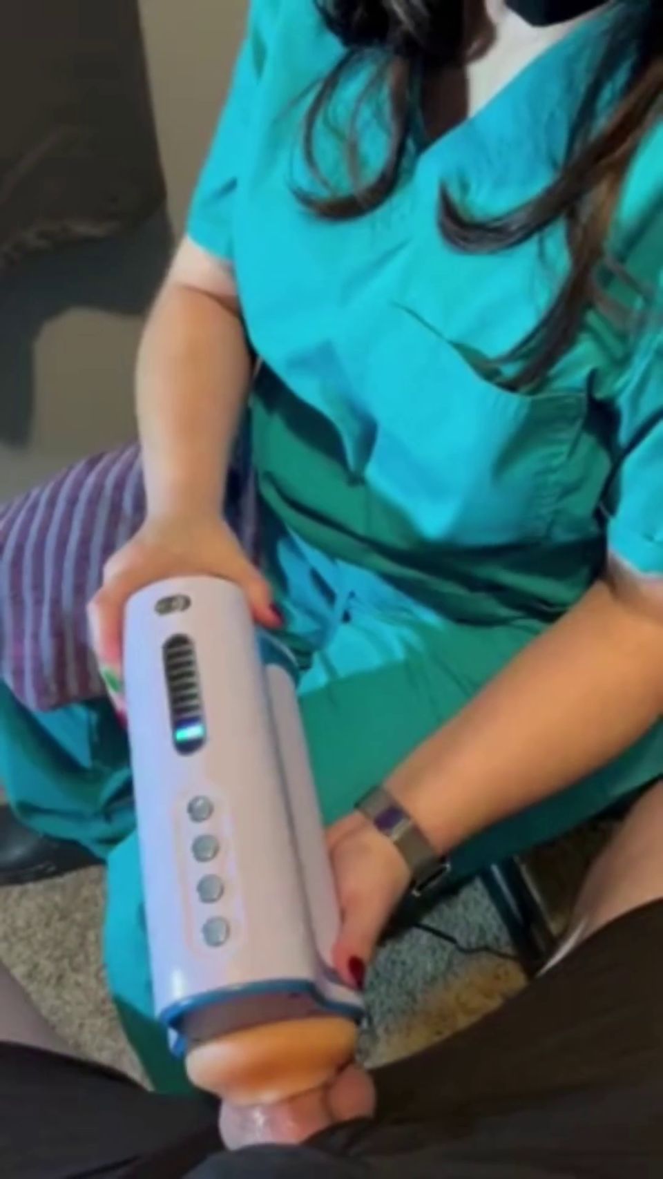 Sperm bank nurse in New York uses a matching to collect my cum.